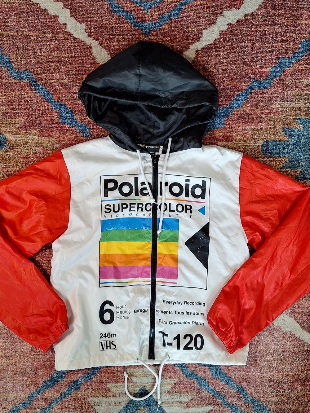 *Rare* Polaroid Windbreaker Rerto Jacket - White, Red, Black